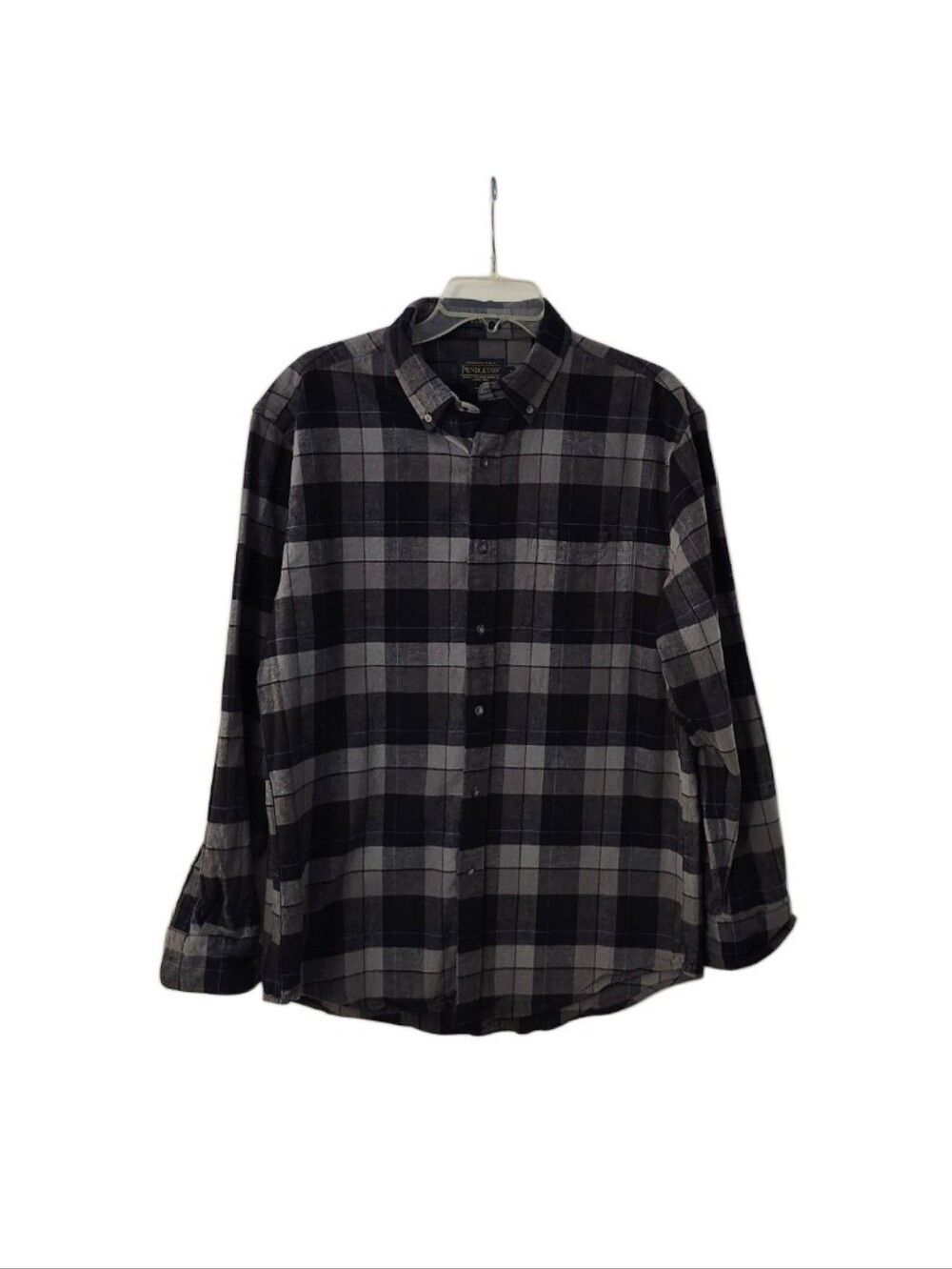 Men's Pendleton Mason Flannel Shirt Size L Black & Gray Plaid 100% Cotton
